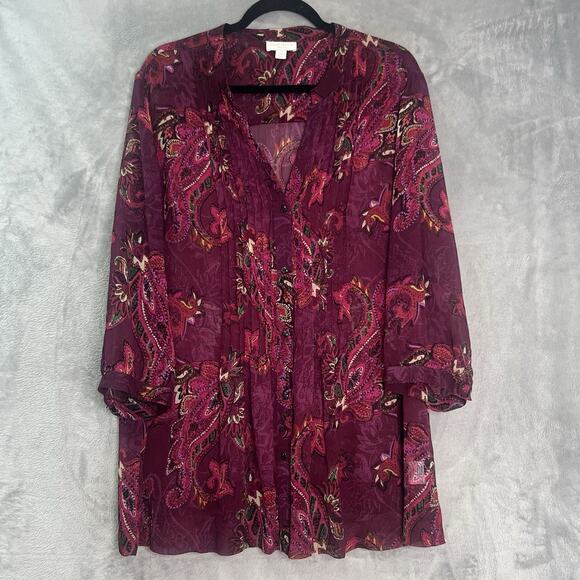 Charter Club Tops - Charter Club Plintucked Chiffon Top Blouse Women Plus Sz 3X Semi Sheer Paisley